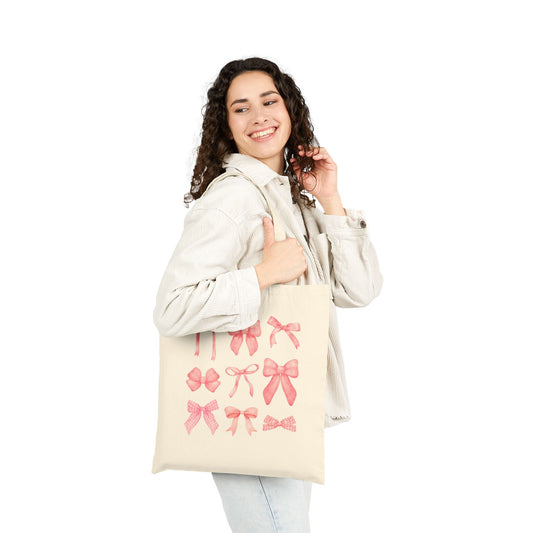 Chic Pink Bow Cotton Canvas Tote Bag