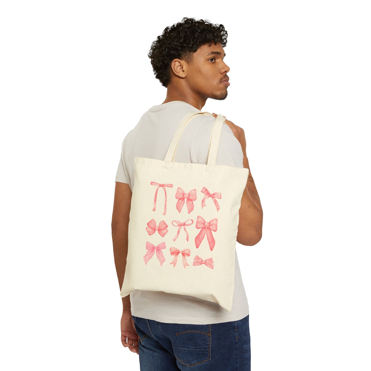 Chic Pink Bow Cotton Canvas Tote Bag